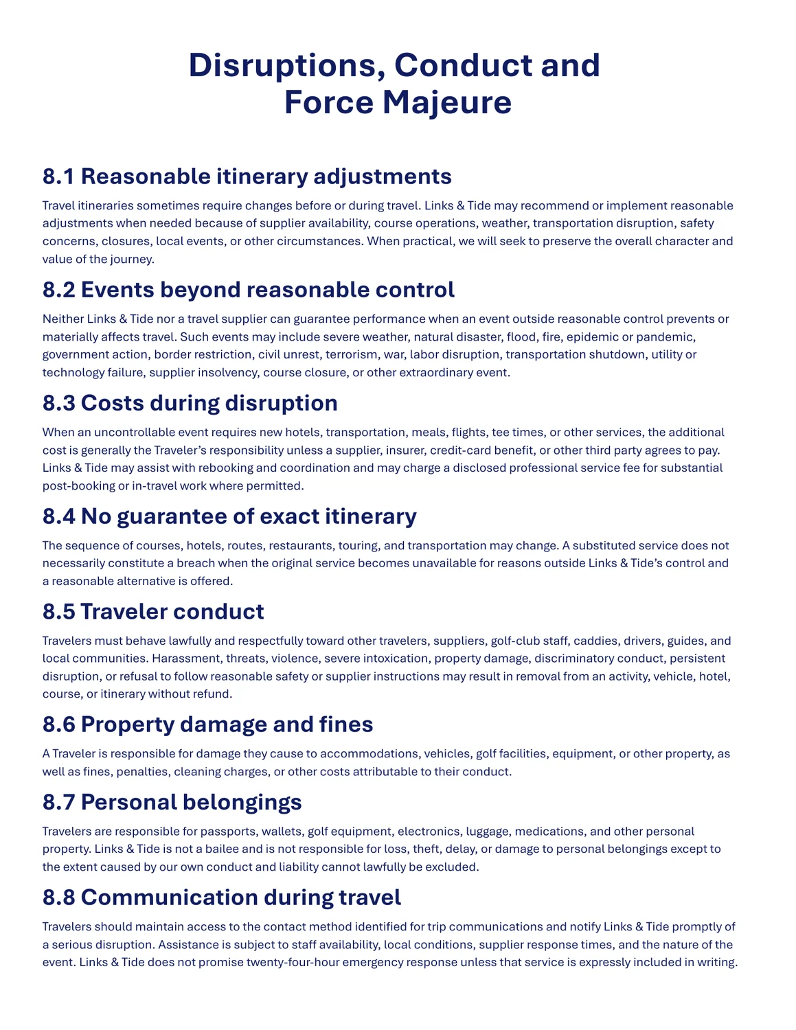 Terms and Conditions page 8 of 10