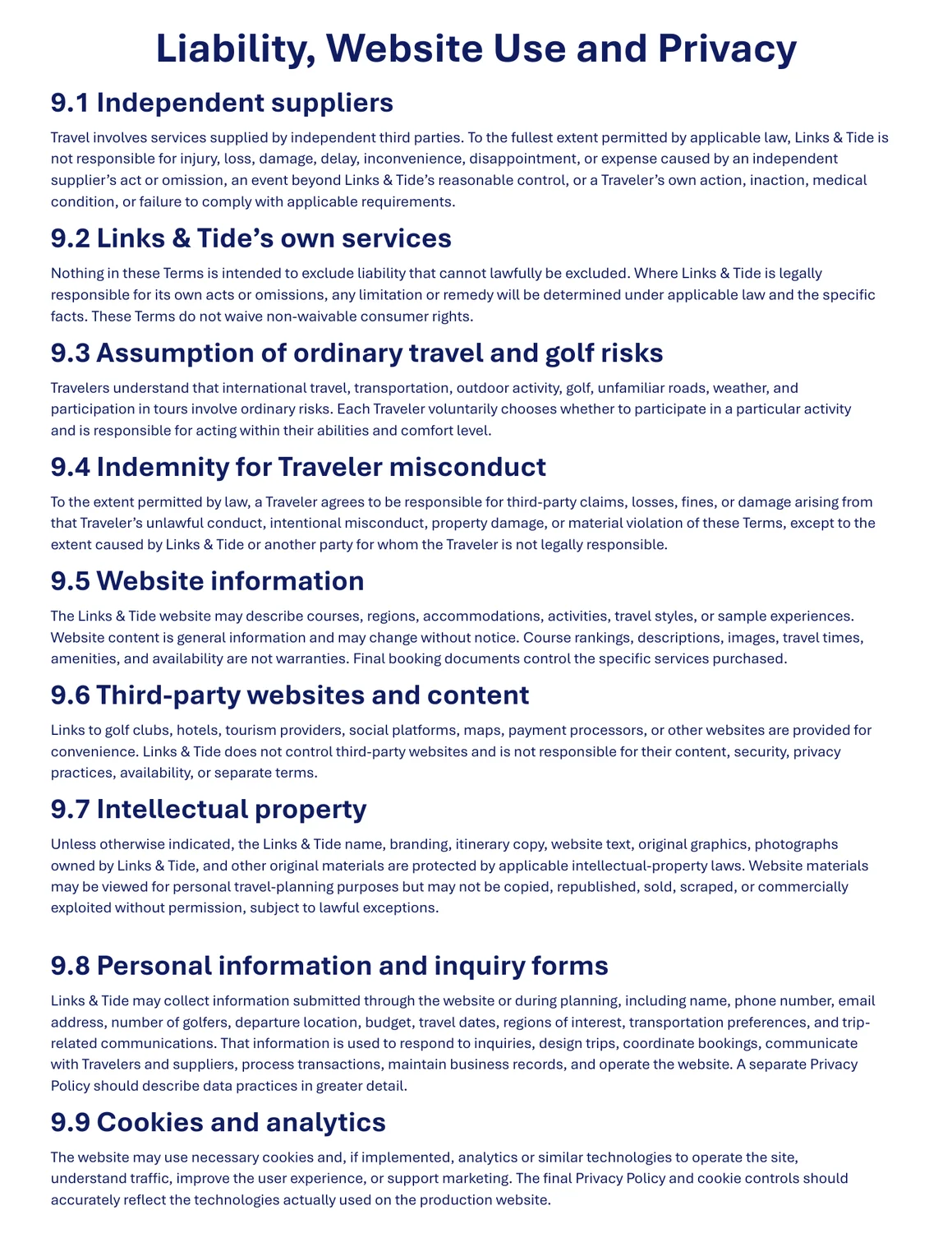 Terms and Conditions page 9 of 10